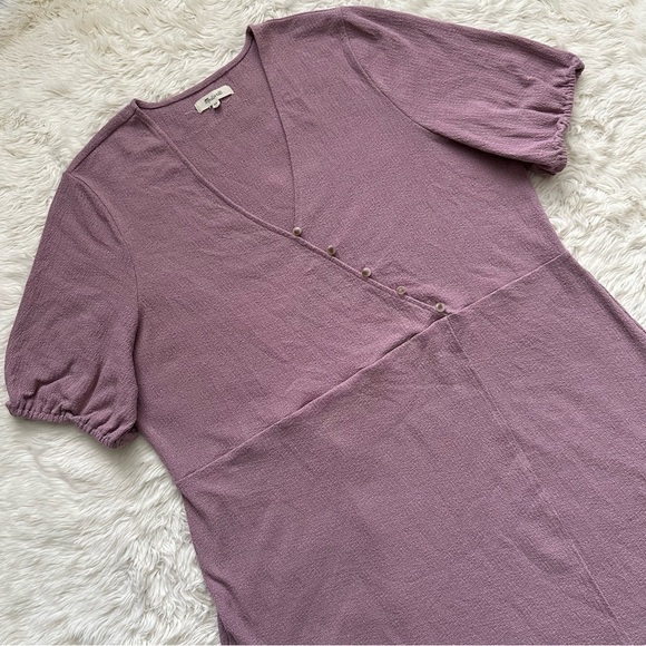 Madewell Dress Cross-Front Button Short Sleeve Mini Textured Purple 2X - Picture 2 of 12